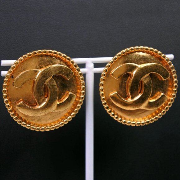CHANEL COCO Mark Earring Plated Gold/Colored stone Women - Picture 1 of 16